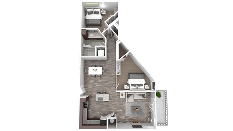 Floor plan for 2 beds, 1 bath, 1013 sqft